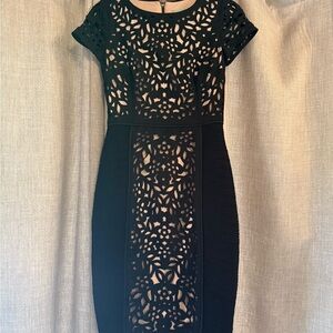 Anthropologie Elegant Black Lace Overlay Dress